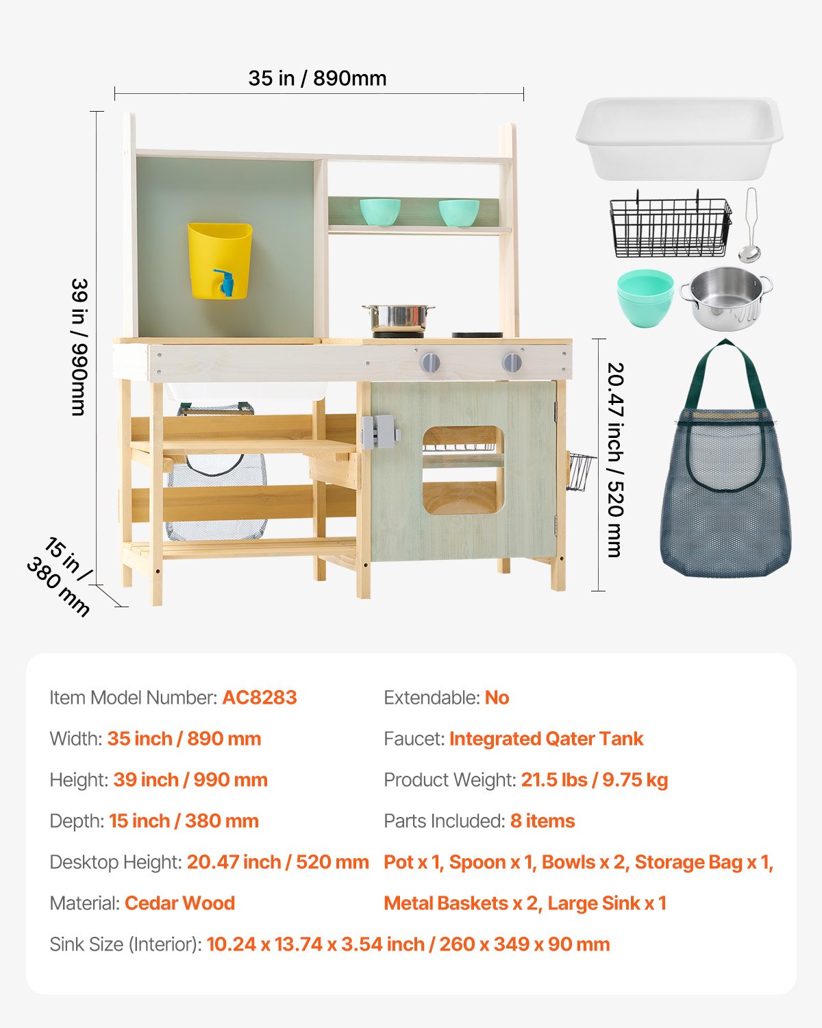 Wooden Mud Kitchen Outdoor Toy Play Kitchen Set for Kids Pretend Playset V952-NJCFJDK35INC4D3XEV0