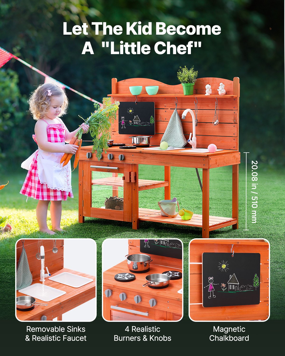 Wooden Mud Kitchen Outdoor Toy Play Kitchen Set for Kids Pretend Playset V952-NJCFJDK40INC0CXFQV0