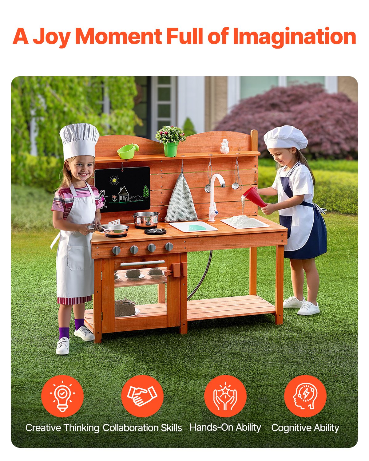 Wooden Mud Kitchen Outdoor Toy Play Kitchen Set for Kids Pretend Playset V952-NJCFJDK40INC0CXFQV0