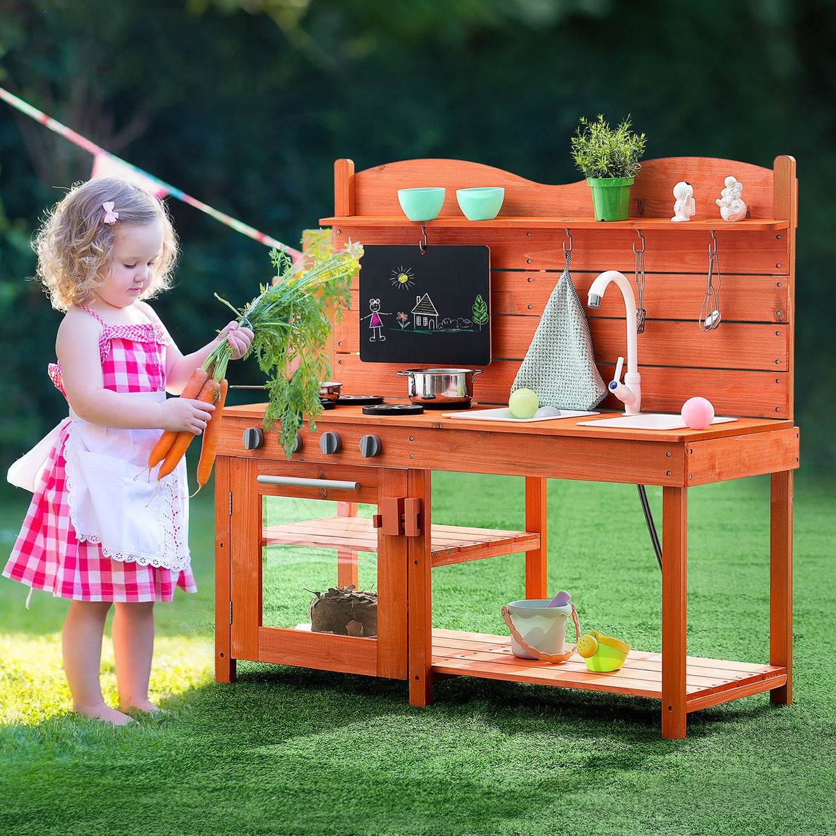 Wooden Mud Kitchen Outdoor Toy Play Kitchen Set for Kids Pretend Playset V952-NJCFJDK40INC0CXFQV0