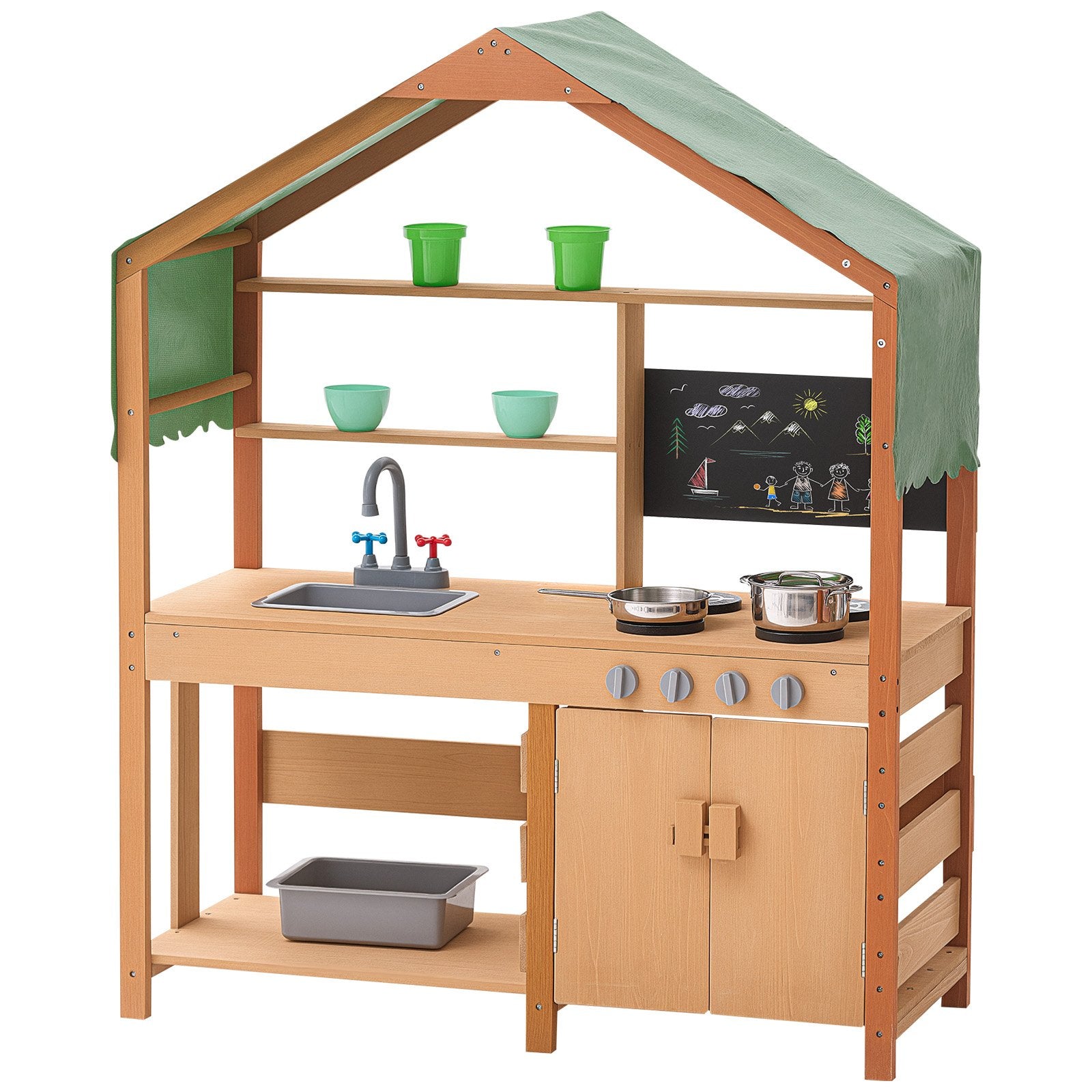 Wooden Mud Kitchen Outdoor Toy Play Kitchen Set for Kids Pretend Playset V952-NJCFTPK40INCI1U56V0