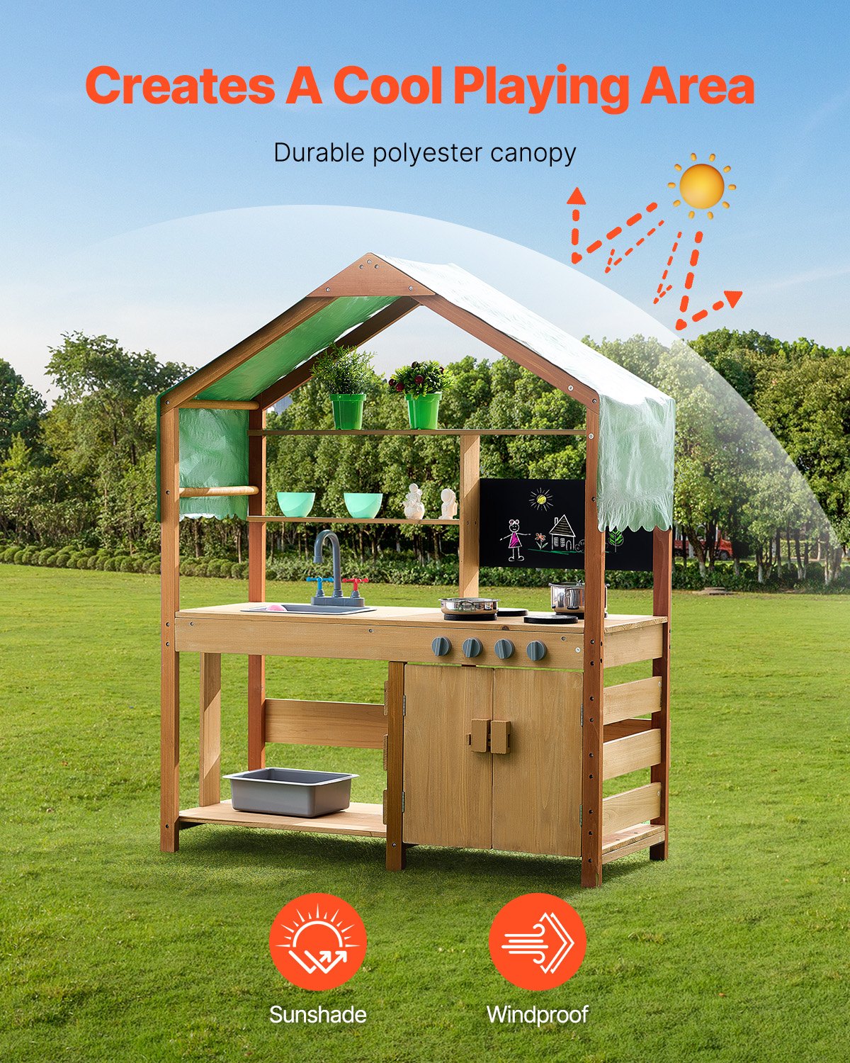 Wooden Mud Kitchen Outdoor Toy Play Kitchen Set for Kids Pretend Playset V952-NJCFTPK40INCI1U56V0