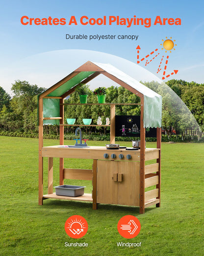 Wooden Mud Kitchen Outdoor Toy Play Kitchen Set for Kids Pretend Playset V952-NJCFTPK40INCI1U56V0