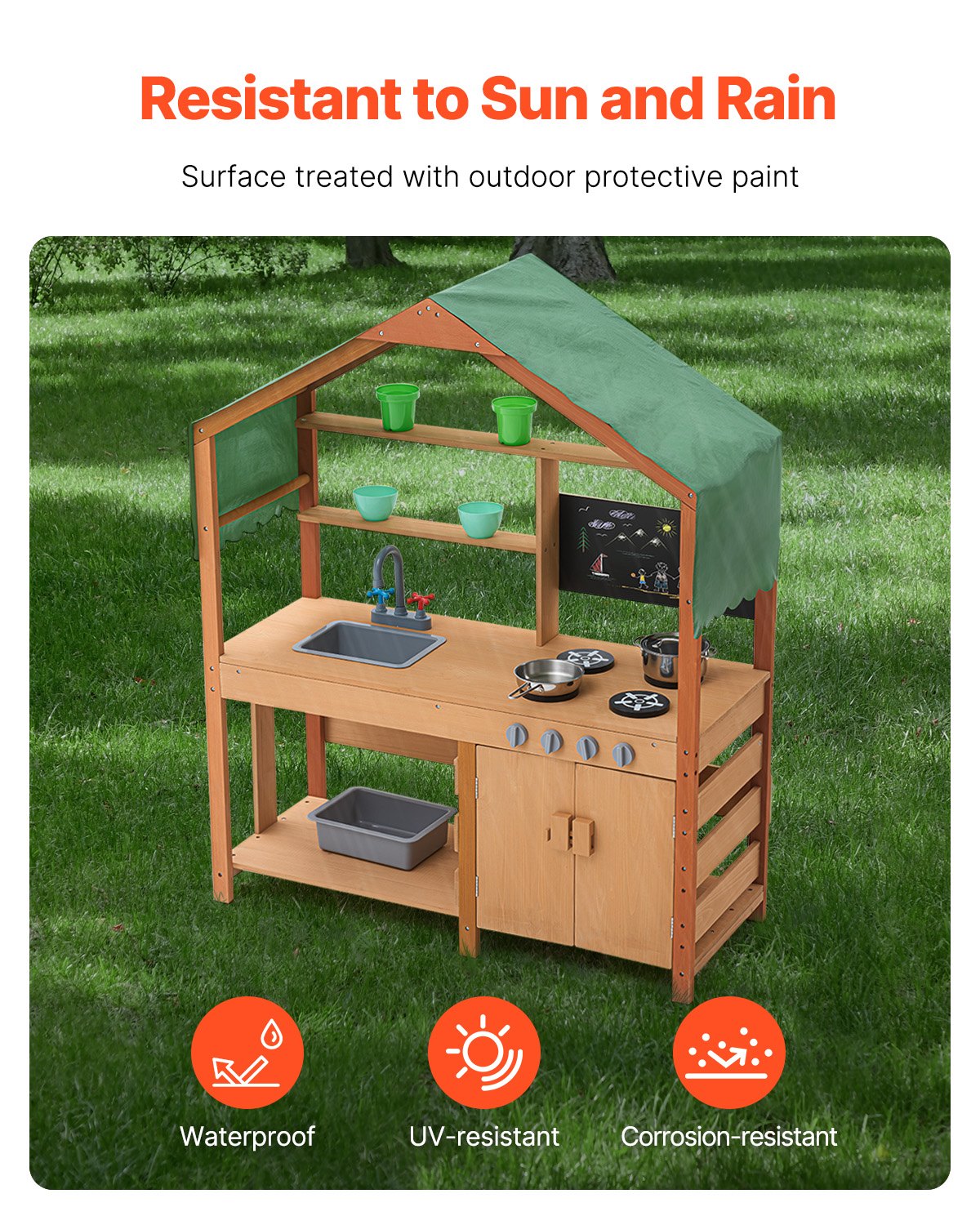 Wooden Mud Kitchen Outdoor Toy Play Kitchen Set for Kids Pretend Playset V952-NJCFTPK40INCI1U56V0