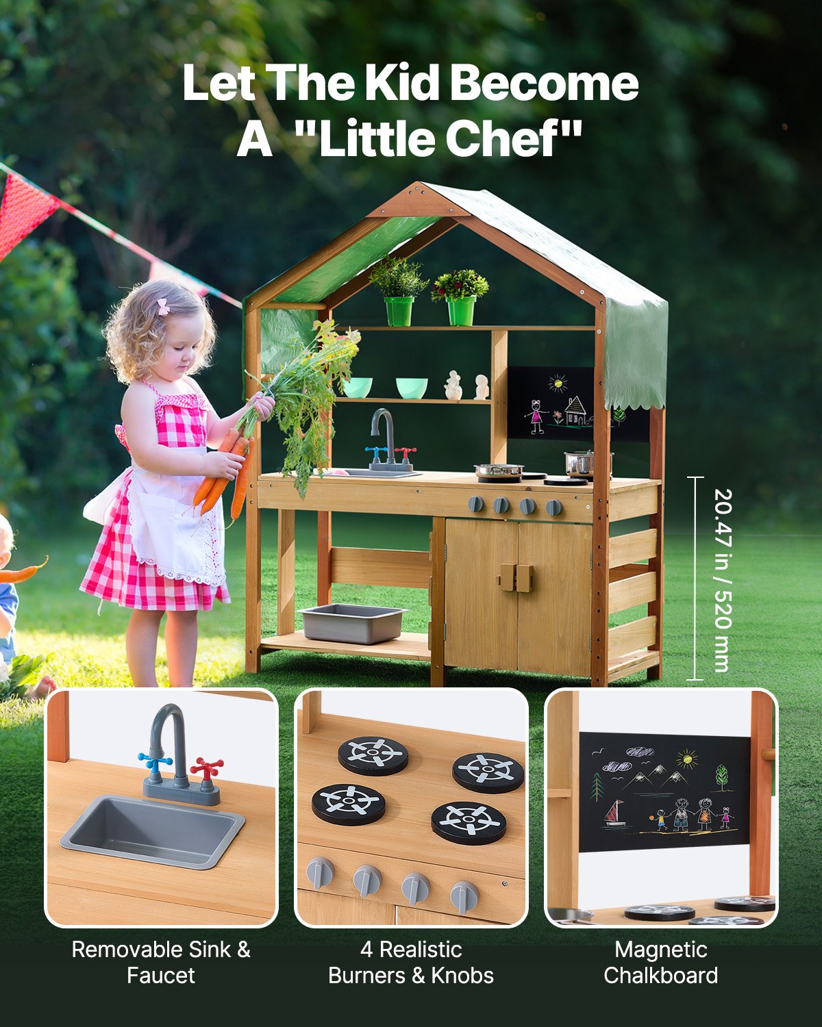 Wooden Mud Kitchen Outdoor Toy Play Kitchen Set for Kids Pretend Playset V952-NJCFTPK40INCI1U56V0