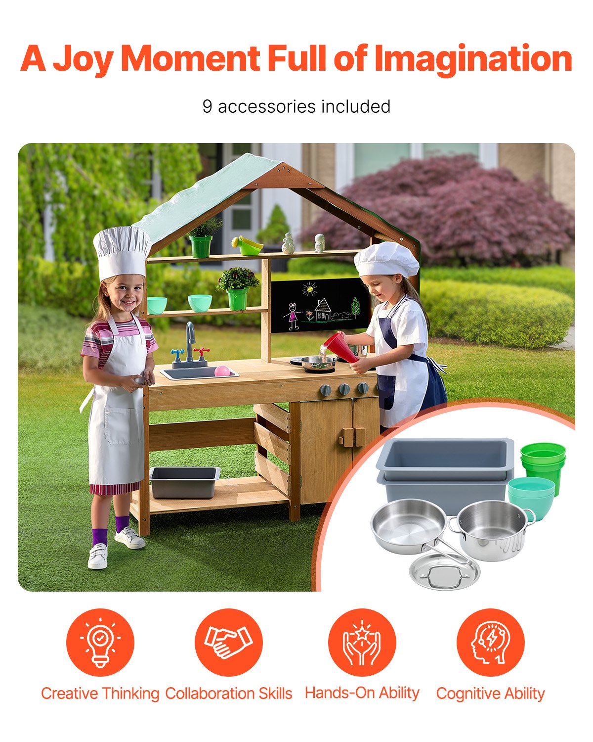 Wooden Mud Kitchen Outdoor Toy Play Kitchen Set for Kids Pretend Playset V952-NJCFTPK40INCI1U56V0