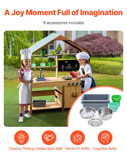 Wooden Mud Kitchen Outdoor Toy Play Kitchen Set for Kids Pretend Playset V952-NJCFTPK40INCI1U56V0