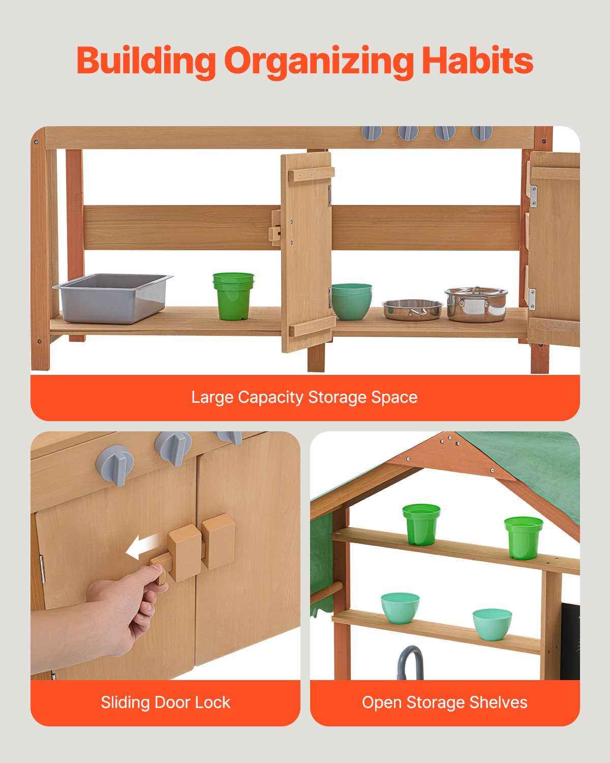 Wooden Mud Kitchen Outdoor Toy Play Kitchen Set for Kids Pretend Playset V952-NJCFTPK40INCI1U56V0