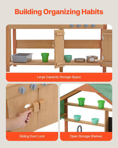Wooden Mud Kitchen Outdoor Toy Play Kitchen Set for Kids Pretend Playset V952-NJCFTPK40INCI1U56V0