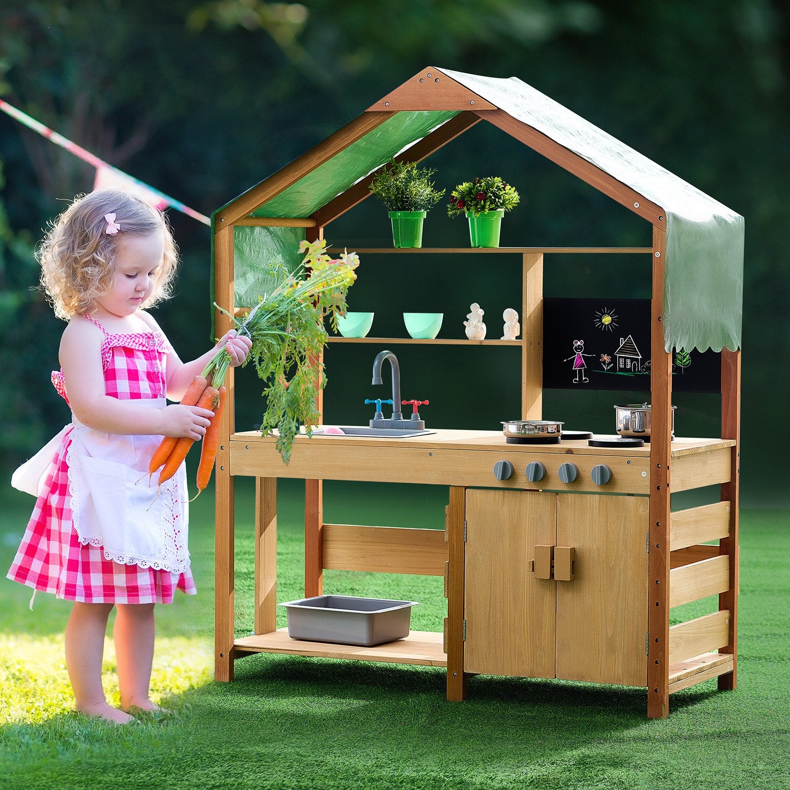 Wooden Mud Kitchen Outdoor Toy Play Kitchen Set for Kids Pretend Playset V952-NJCFTPK40INCI1U56V0