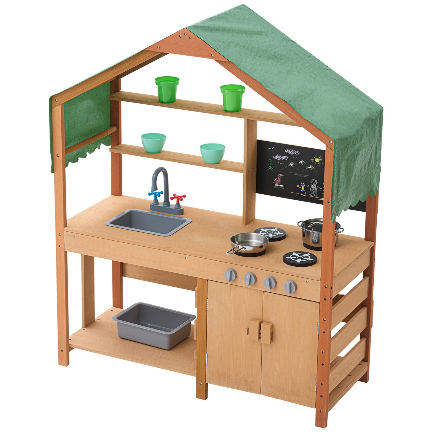 Wooden Mud Kitchen Outdoor Toy Play Kitchen Set for Kids Pretend Playset V952-NJCFTPK40INCI1U56V0
