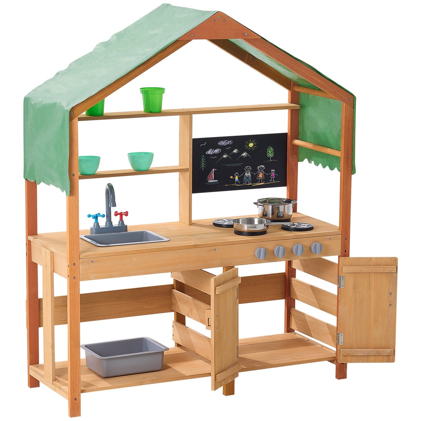 Wooden Mud Kitchen Outdoor Toy Play Kitchen Set for Kids Pretend Playset V952-NJCFTPK40INCI1U56V0