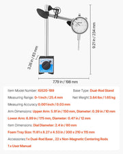 Dial Test Indicator with Dual Rod Stand and Storage Case, 0.03 mm Accuracy, 0-25.4mm Range, Fine Adjustable V952-NJCLGJGJDBFB3JPMJ001V0