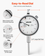 Dial Test Indicator with Metal Base, 0.03 mm Accuracy, 0-25.4mm Range, Easy to Read Large Dial, Professional V952-NJCLGJGJDBFB6AWQ1001V0