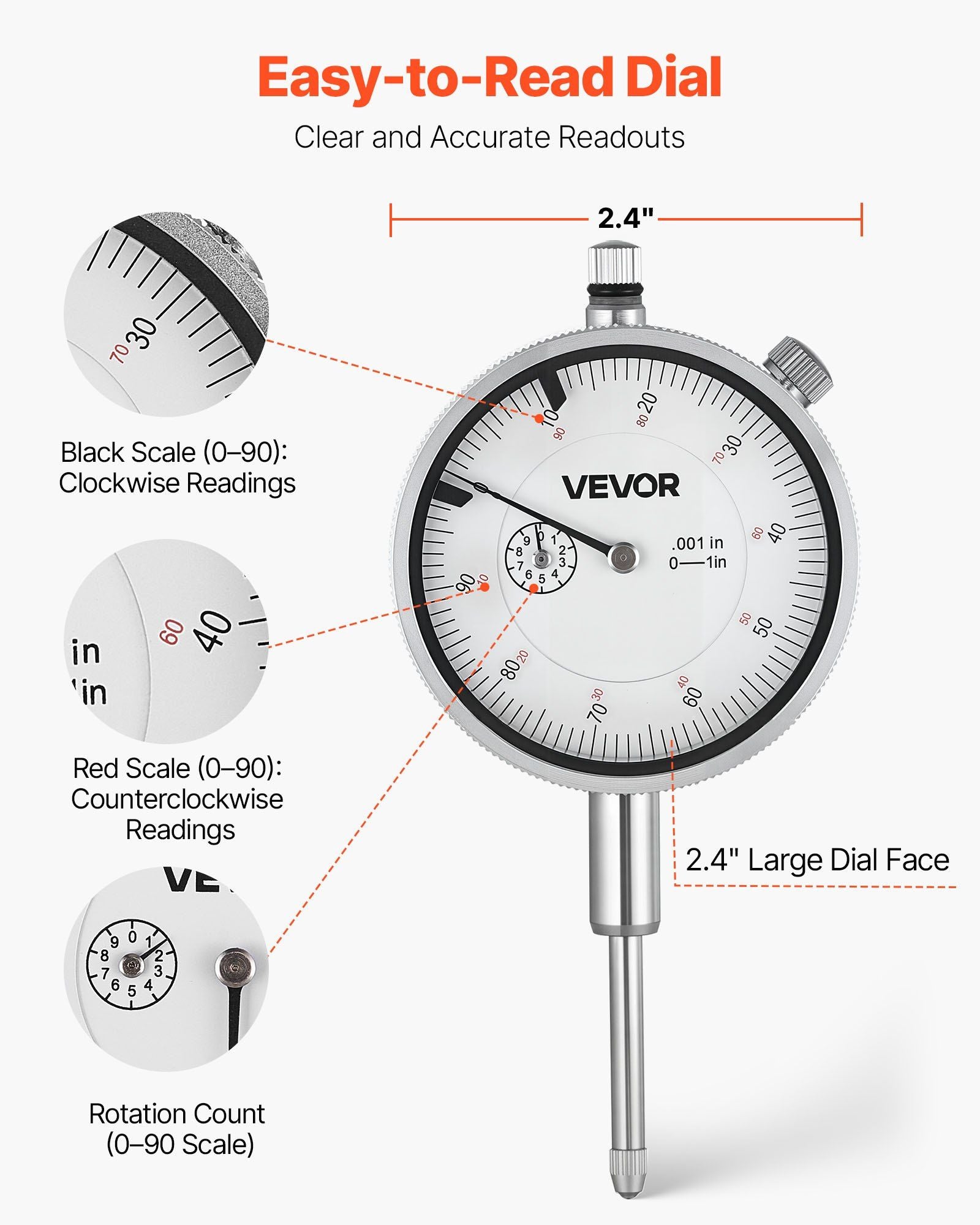 Dial Test Indicator with Metal Base, 0.03 mm Accuracy, 0-25.4mm Range, Easy to Read Large Dial, Professional V952-NJCLGJGJDBFB6AWQ1001V0