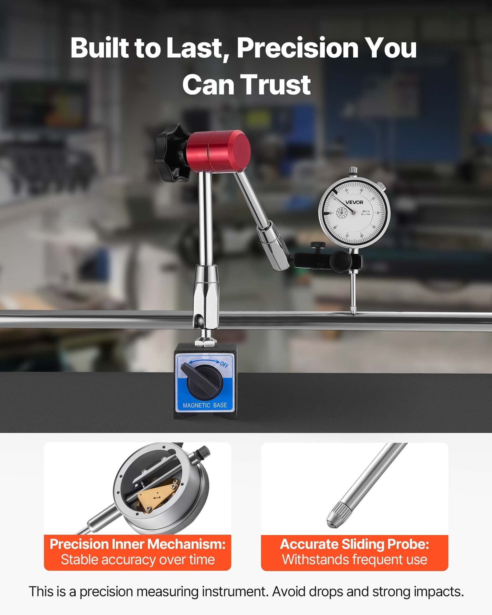 Dial Test Indicator with Magnetic Flexible Base Stand, 0.03 mm Accuracy, 0-25.4mm Range, Fine Adjustable Long V952-NJCLGJGJDBFBE9F6A001V0