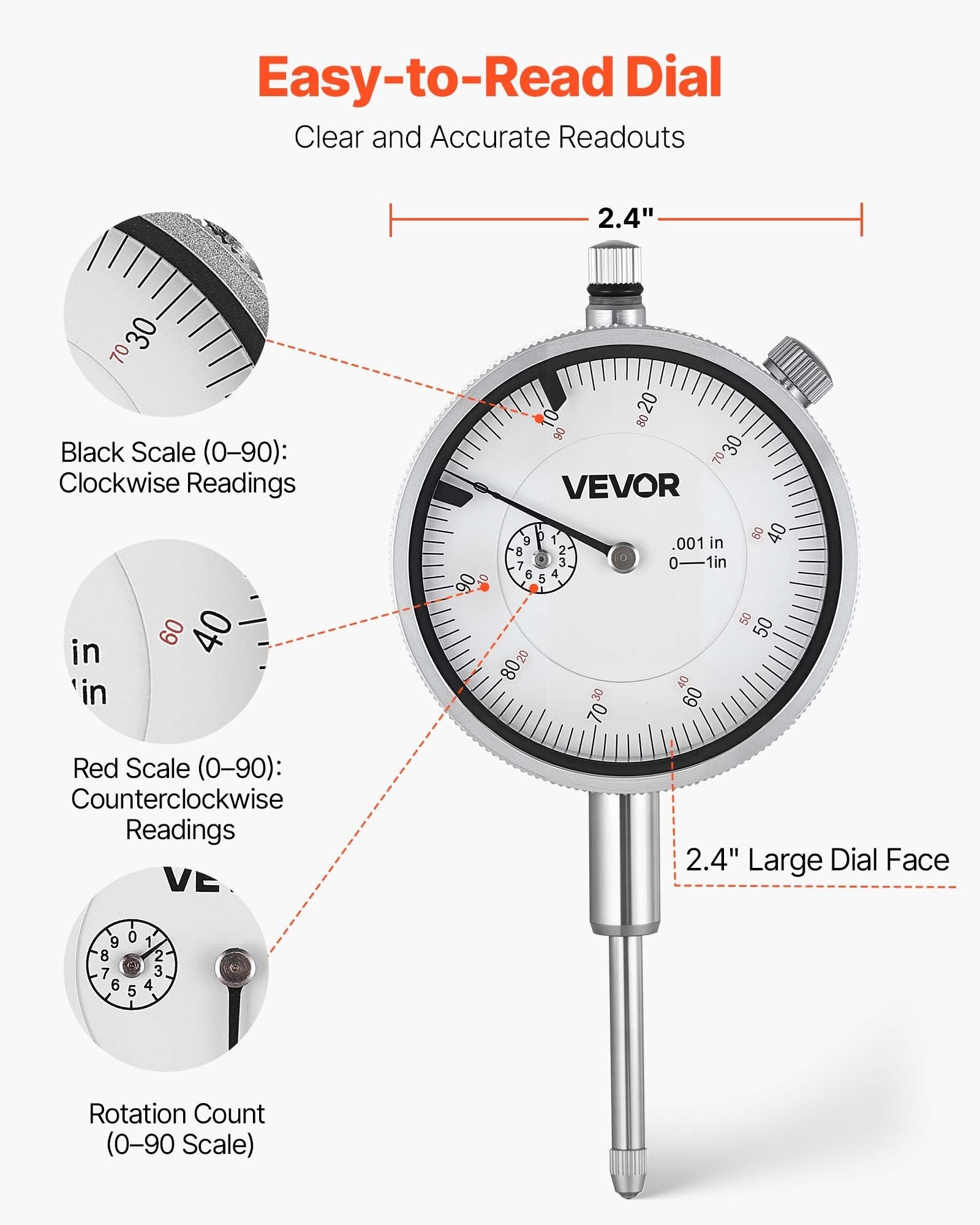 Dial Test Indicator with Magnetic Flexible Base Stand, 0.03 mm Accuracy, 0-25.4mm Range, Fine Adjustable Long V952-NJCLGJGJDBFBE9F6A001V0