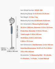 Dial Test Indicator and Bore Gauge Measuring Tool Set, Dial Indicator 0.03 mm Accuracy, 50.8-152.4 mm Bore V952-NJCLGJGJDNJBWDXZQ001V0