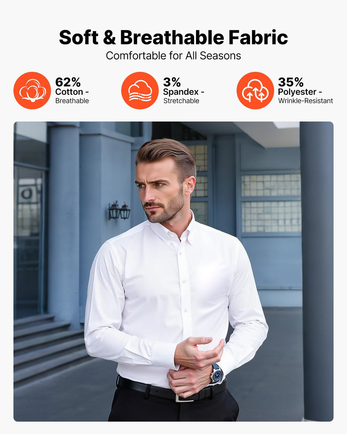 Men's Button Up Shirt, Mens Long Sleeve Wrinkle-free Button Down Dress Shirts, Slim Fit Soft Stretch Fabric V952-NKCSBMM00000OQZQ2001V0