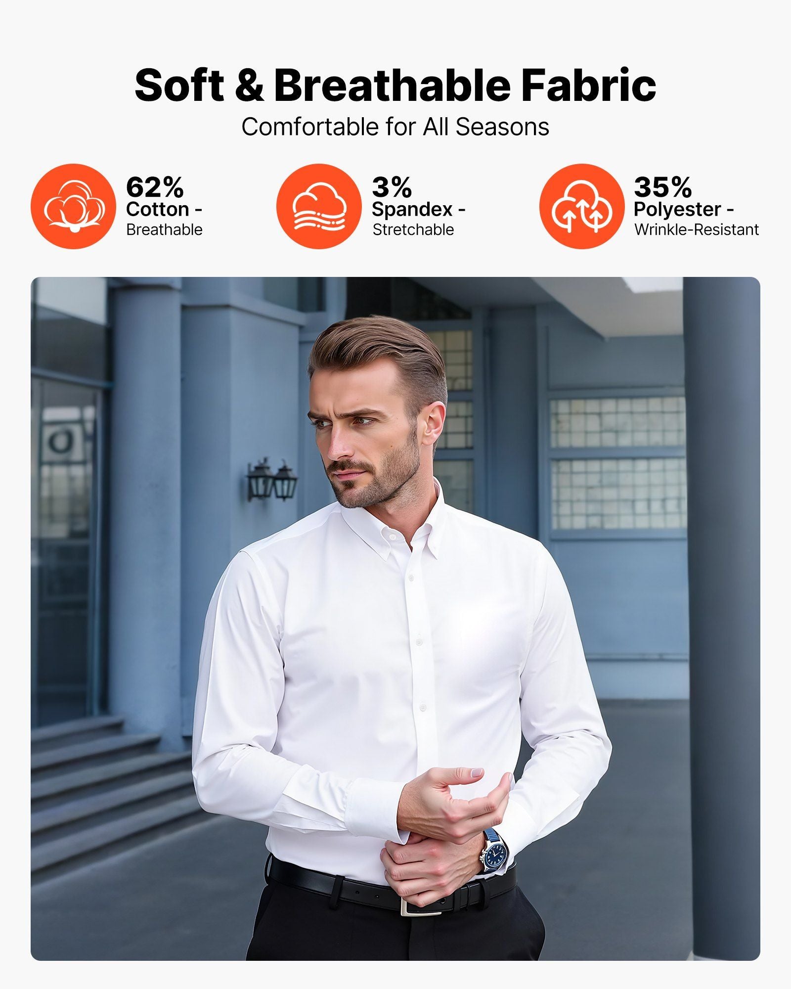 Men's Button Up Shirt, Mens Long Sleeve Wrinkle-free Button Down Dress Shirts, Slim Fit Soft Stretch Fabric V952-NKCSBMM00000OQZQ2001V0