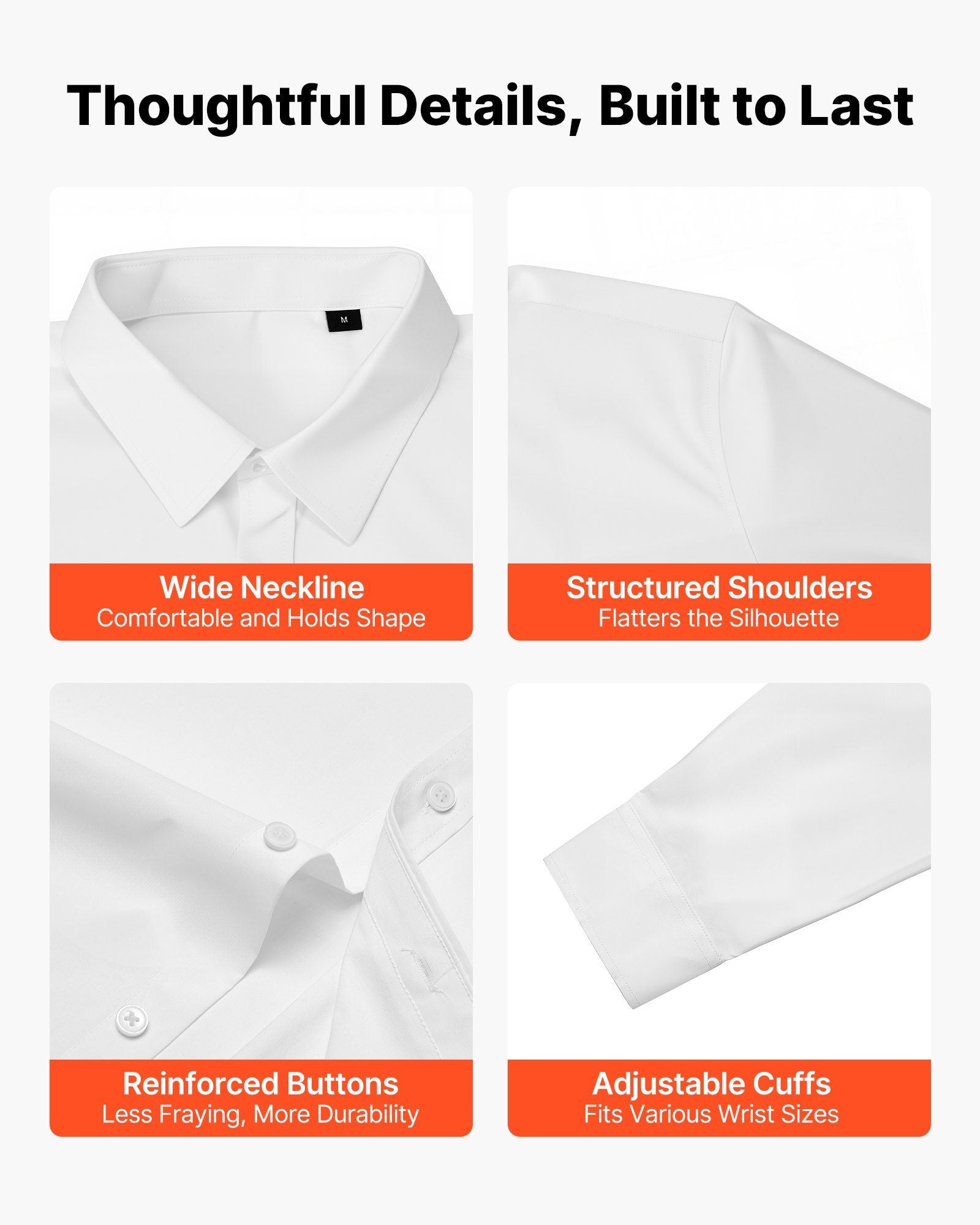 Men's Button Up Shirt, Mens Long Sleeve Wrinkle-free Button Down Dress Shirts, Slim Fit Soft Stretch Fabric V952-NKCSBMM00000OQZQ2001V0