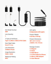 Endoscope Camera with Light, 1920P HD Borescope for Android & IOS, 8 LED Lights Inspection Camera with 5m V952-NKJSXTYX3H1DDST3N001V9