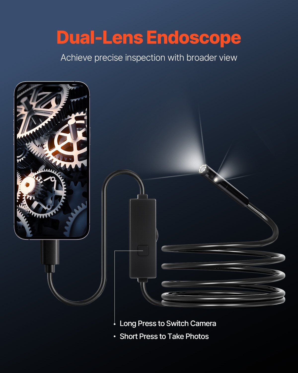 Endoscope Camera with Light, Dual Lens Borescope for Android & IOS, 1920P HD Inspection Camera with 8 + 1 LED V952-NKJSXTYX3H1SUT828001V9