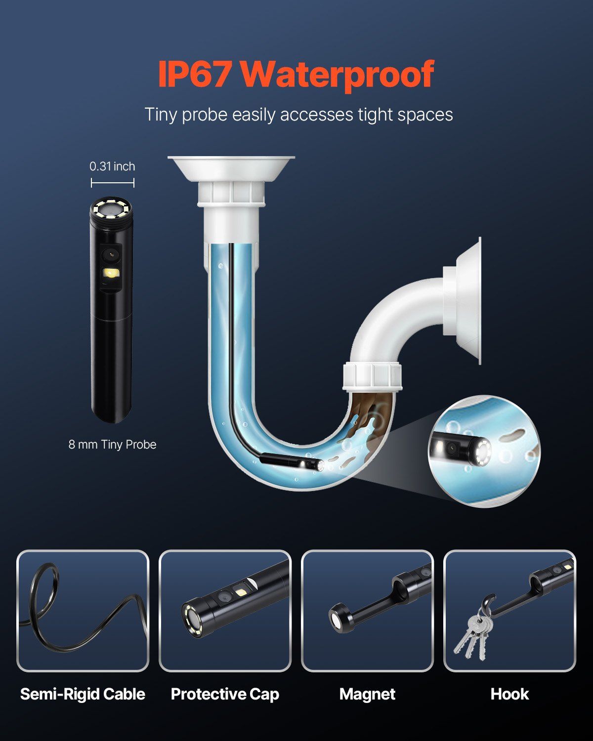 Endoscope Camera with Light, Dual Lens Borescope for Android & IOS, 1920P HD Inspection Camera with 8 + 1 LED V952-NKJSXTYX3H1SUT828001V9