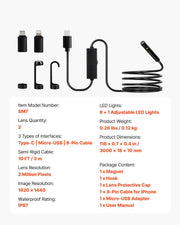 Endoscope Camera with Light, Dual Lens Borescope for Android & IOS, 1920P HD Inspection Camera with 8 + 1 LED V952-NKJSXTYX3H1SUT828001V9