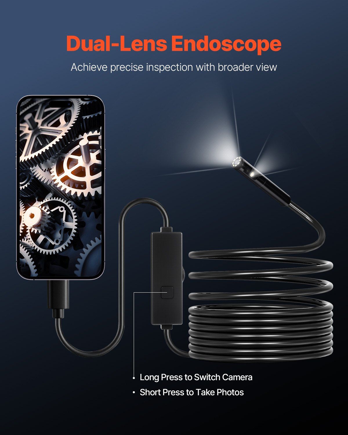 Endoscope Camera with Light, Dual Lens Borescope for Android & IOS, 1920P HD Inspection Camera with 8 + 1 LED V952-NKJSXTYX3H1SVCC3A001V9