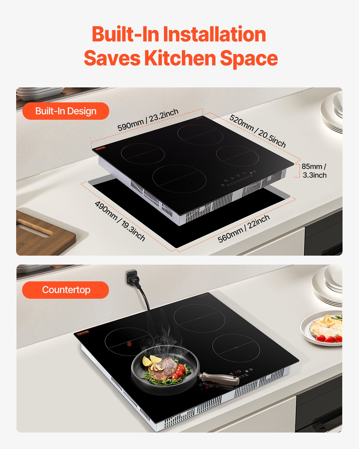 6000W 4 Burner Induction Cooktop Electric Countertop Burner Touch Control V952-NQDCL4GCP6000UH38V3