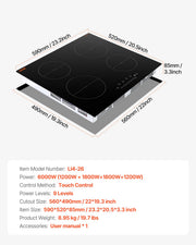 6000W 4 Burner Induction Cooktop Electric Countertop Burner Touch Control V952-NQDCL4GCP6000UH38V3