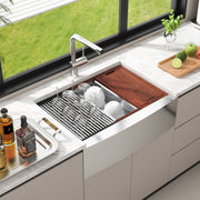 Farmhouse Kitchen Sink, 304 Stainless Steel Drop-In Sinks, Top Mount Single Bowl Basin with Ledge & V952-NSSC30YCYTJ066NW9V0