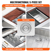 Farmhouse Kitchen Sink, 304 Stainless Steel Drop-In Sinks, Top Mount Single Bowl Basin with Ledge & V952-NSSC36YCYTJ0XIDTRV0