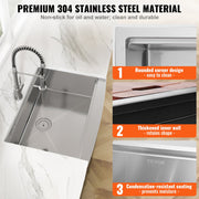 Farmhouse Kitchen Sink, 304 Stainless Steel Drop-In Sinks, Top Mount Single Bowl Basin with Ledge & V952-NSSC36YCYTJ0XIDTRV0
