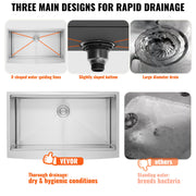 Farmhouse Kitchen Sink, 304 Stainless Steel Drop-In Sinks, Top Mount Single Bowl Basin with Ledge & V952-NSSC36YCYTJ0XIDTRV0