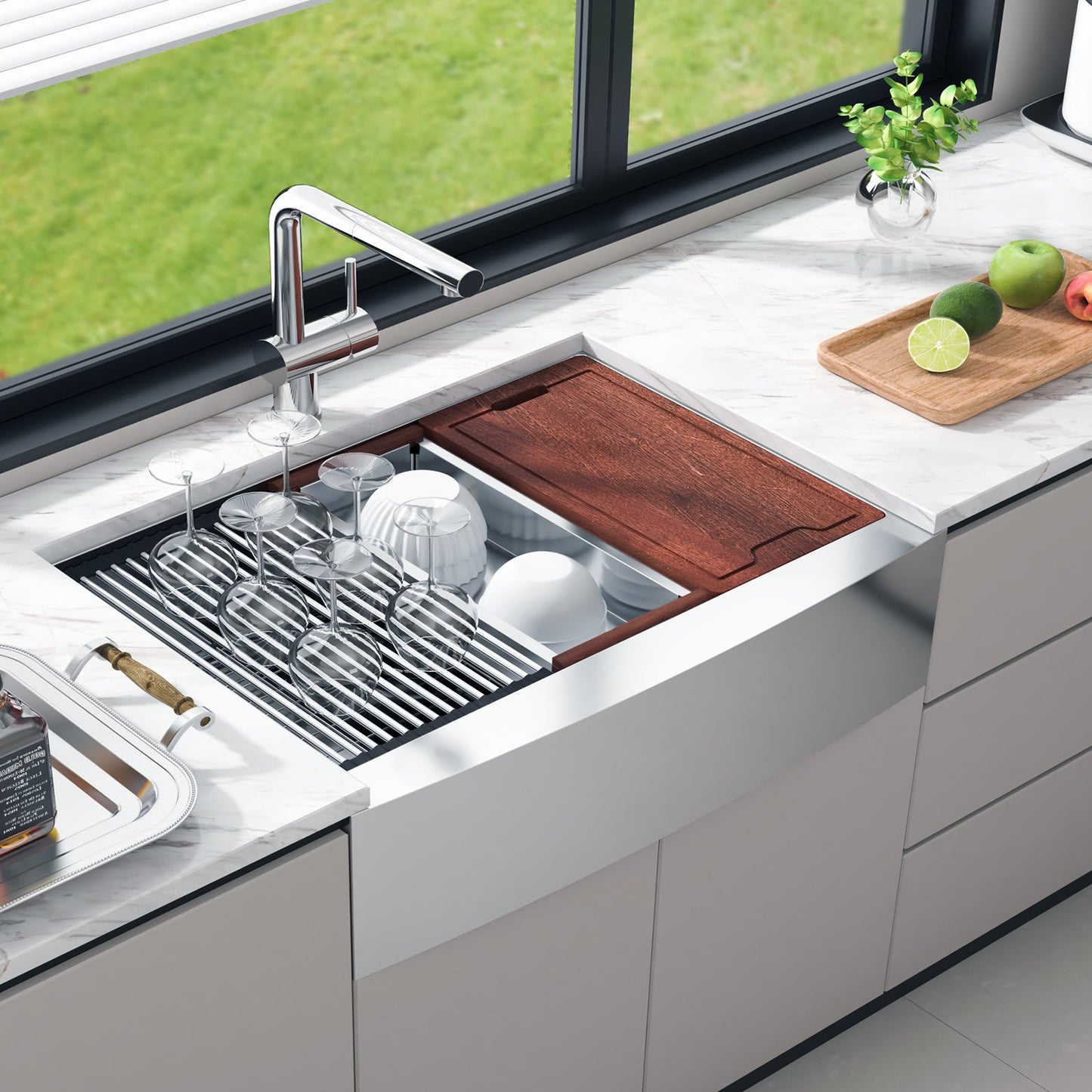 Farmhouse Kitchen Sink, 304 Stainless Steel Drop-In Sinks, Top Mount Single Bowl Basin with Ledge & V952-NSSC36YCYTJ0XIDTRV0