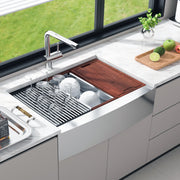 Farmhouse Kitchen Sink, 304 Stainless Steel Drop-In Sinks, Top Mount Single Bowl Basin with Ledge & V952-NSSC36YCYTJ0XIDTRV0