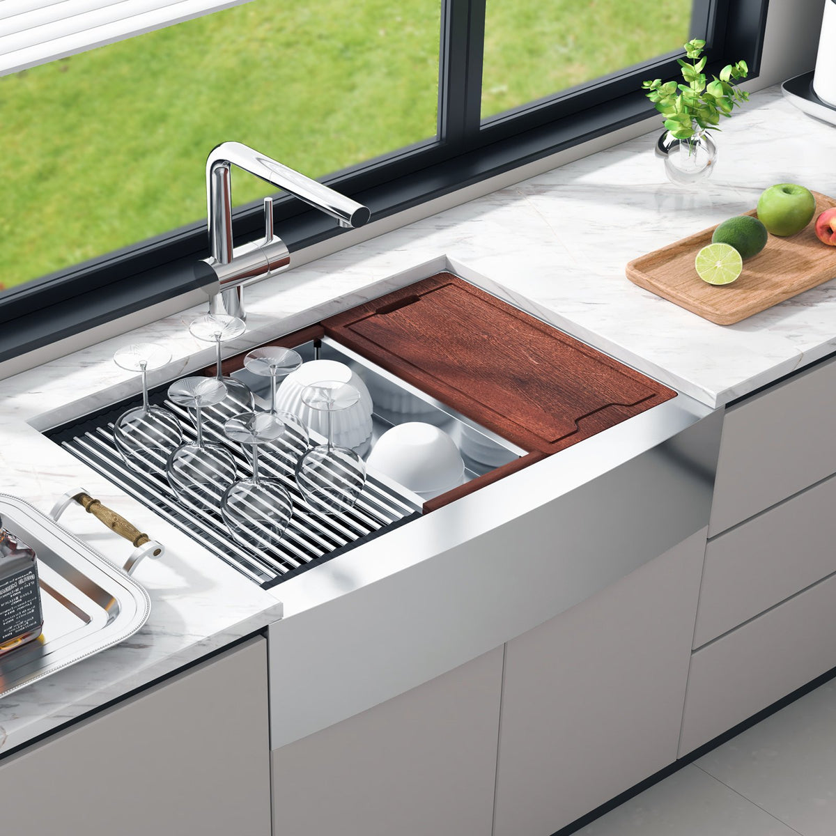 Farmhouse Kitchen Sink, 304 Stainless Steel Drop-In Sinks, Top Mount Single Bowl Basin with Ledge & V952-NSSC36YCYTJ0XIDTRV0