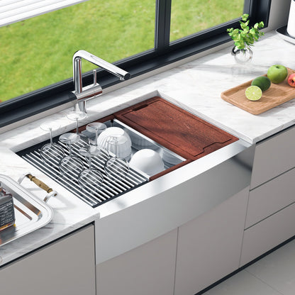 Farmhouse Kitchen Sink, 304 Stainless Steel Drop-In Sinks, Top Mount Single Bowl Basin with Ledge & V952-NSSC36YCYTJ0XIDTRV0