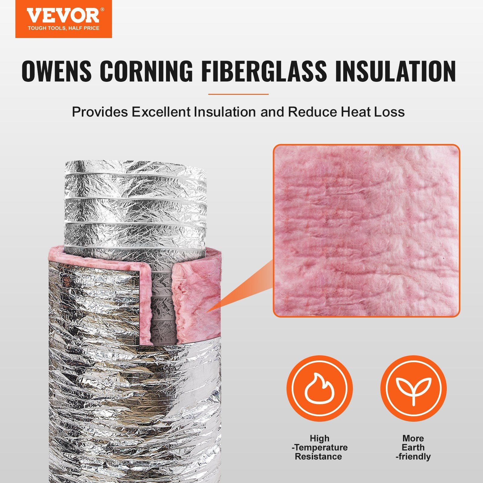 Dryer Vent Hose, 254MM Insulated Flexible Duct 7.62M Long with 2 Duct Clamps, Heavy-Duty Three Layer V952-NTJYGD25FT10QYOJ1V0