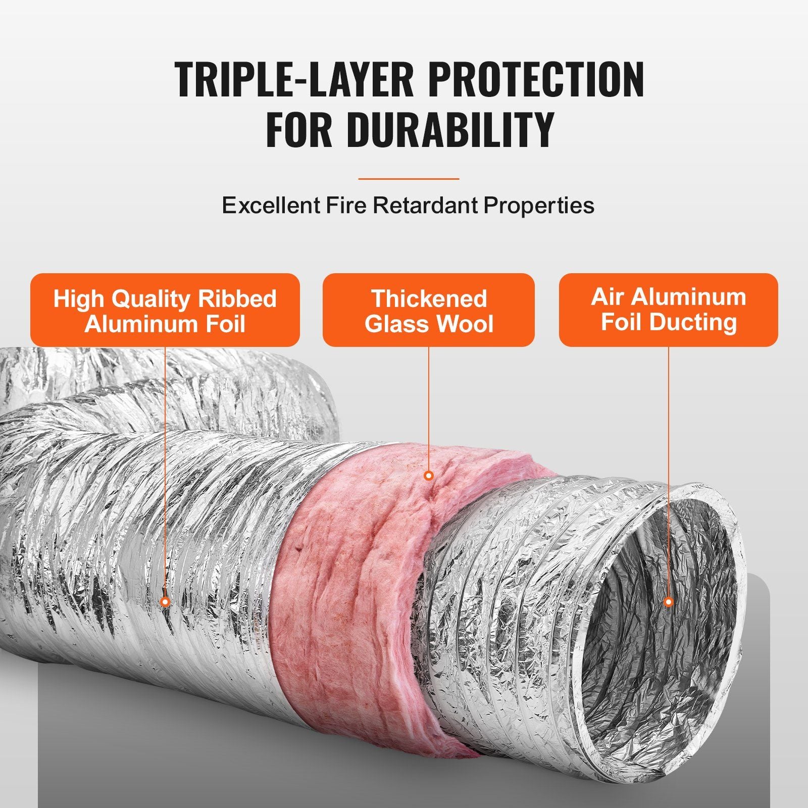 Dryer Vent Hose, 254MM Insulated Flexible Duct 7.62M Long with 2 Duct Clamps, Heavy-Duty Three Layer V952-NTJYGD25FT10QYOJ1V0