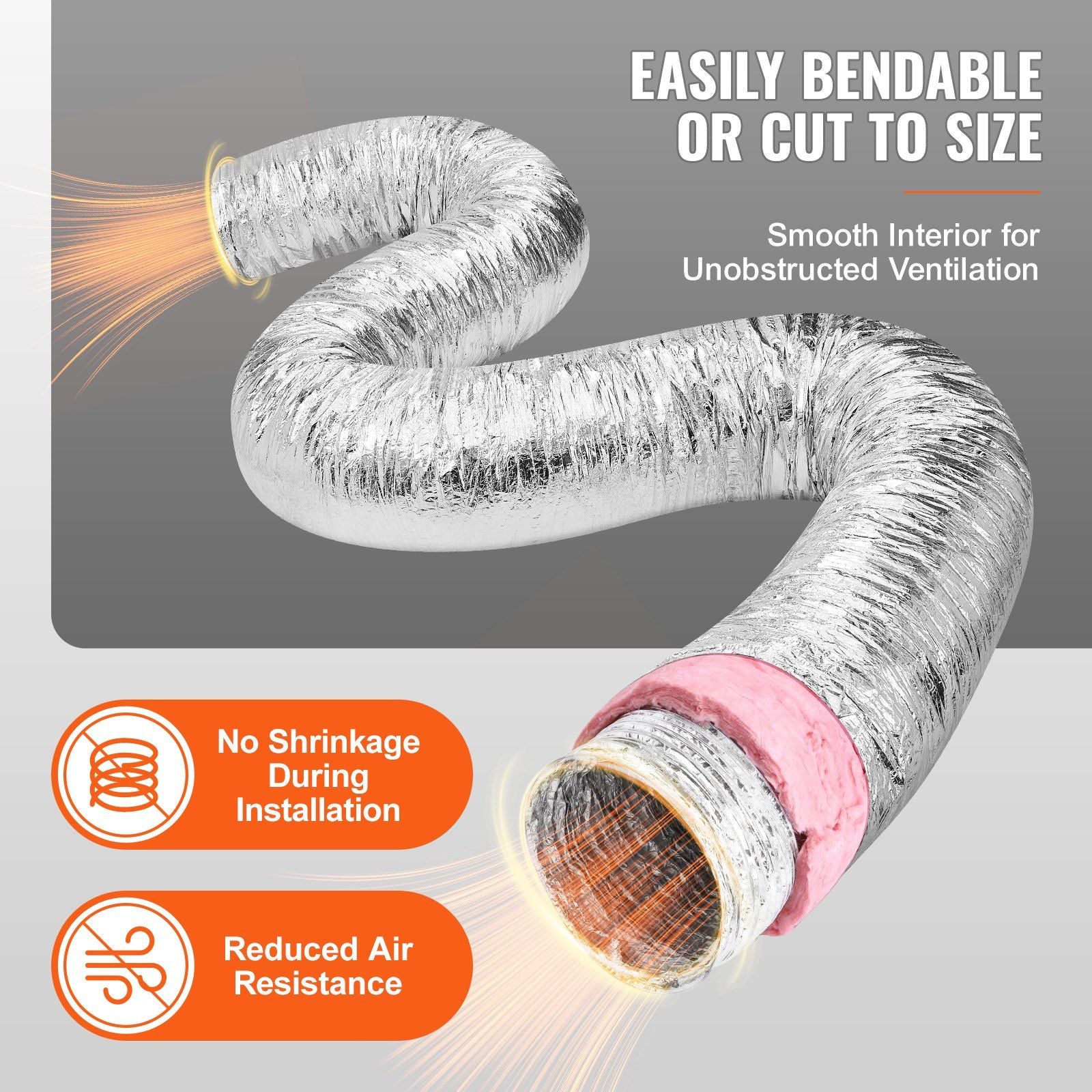 Dryer Vent Hose, 254MM Insulated Flexible Duct 7.62M Long with 2 Duct Clamps, Heavy-Duty Three Layer V952-NTJYGD25FT10QYOJ1V0