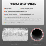Dryer Vent Hose, 254MM Insulated Flexible Duct 7.62M Long with 2 Duct Clamps, Heavy-Duty Three Layer V952-NTJYGD25FT10QYOJ1V0