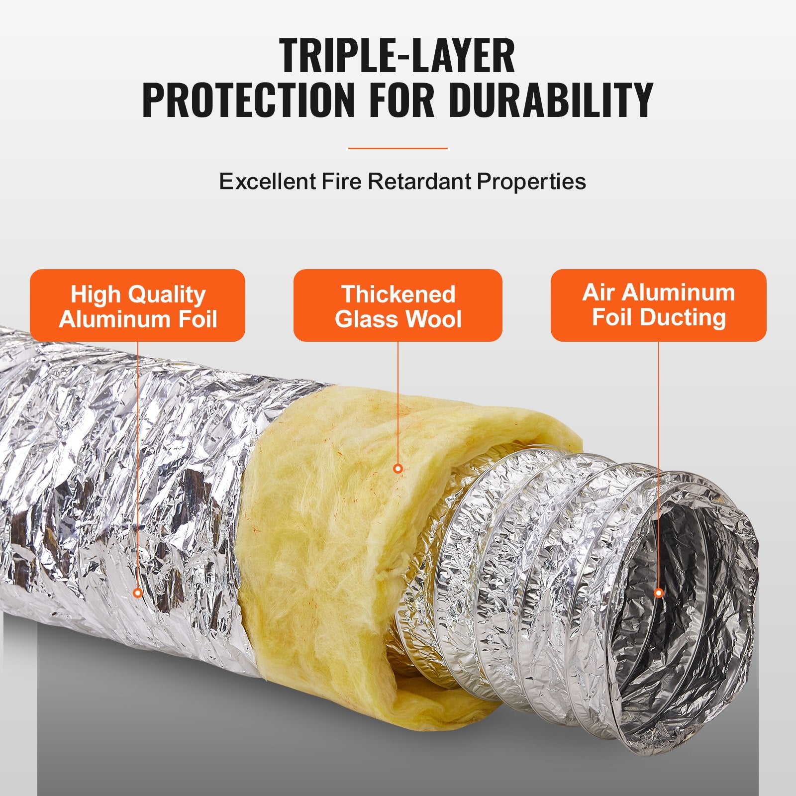 Dryer Vent Hose, 127MM Insulated Flexible Duct 7.62M Long with 2 Duct Clamps, Heavy-Duty Three Layer V952-NTJYGD25FT5G9RW3EV0