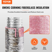 Dryer Vent Hose, 152.4MM Insulated Flexible Duct 7.62M Long with 2 Duct Clamps, Heavy-Duty Three Layer V952-NTJYGD625FT020G41V0
