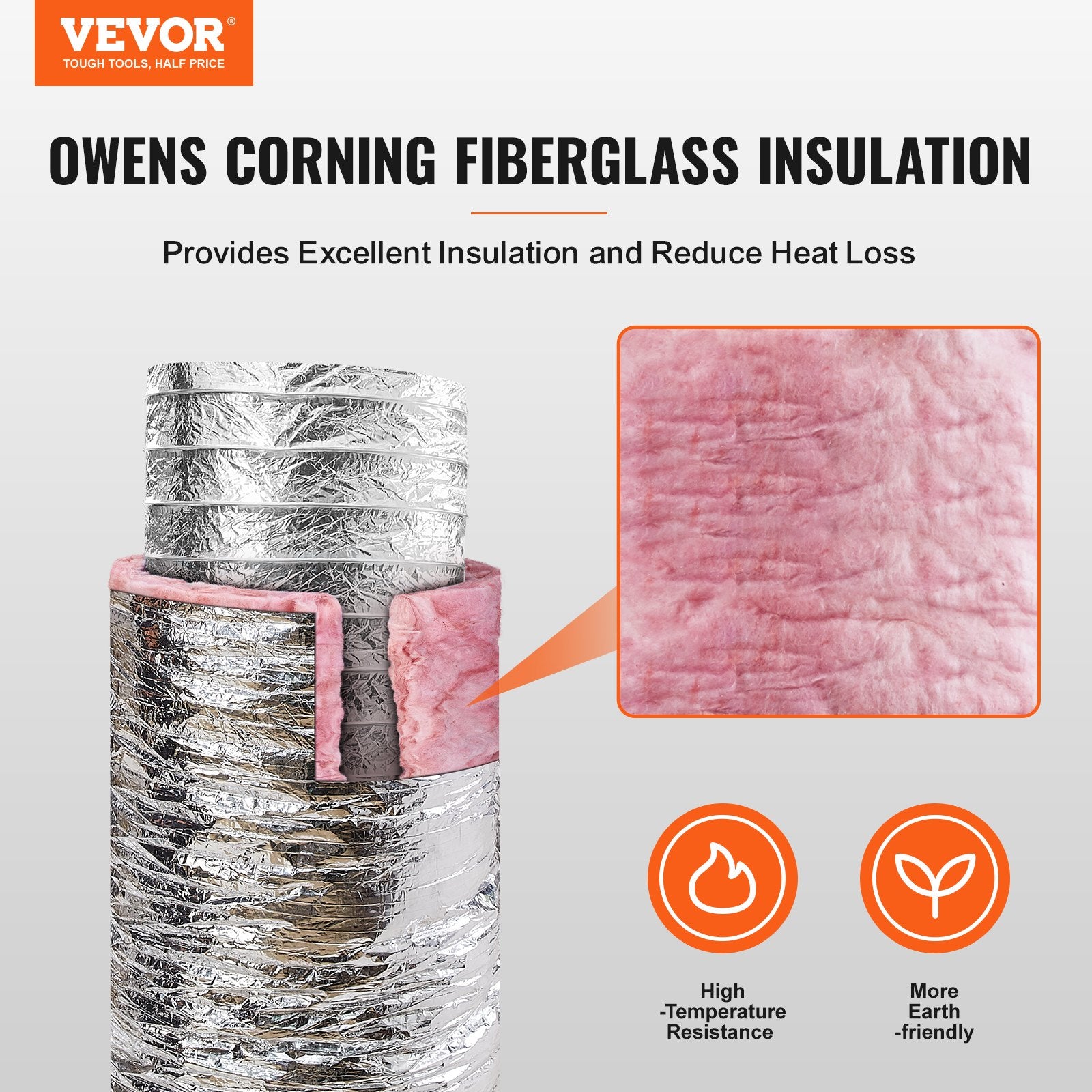 Dryer Vent Hose, 152.4MM Insulated Flexible Duct 7.62M Long with 2 Duct Clamps, Heavy-Duty Three Layer V952-NTJYGD625FT020G41V0