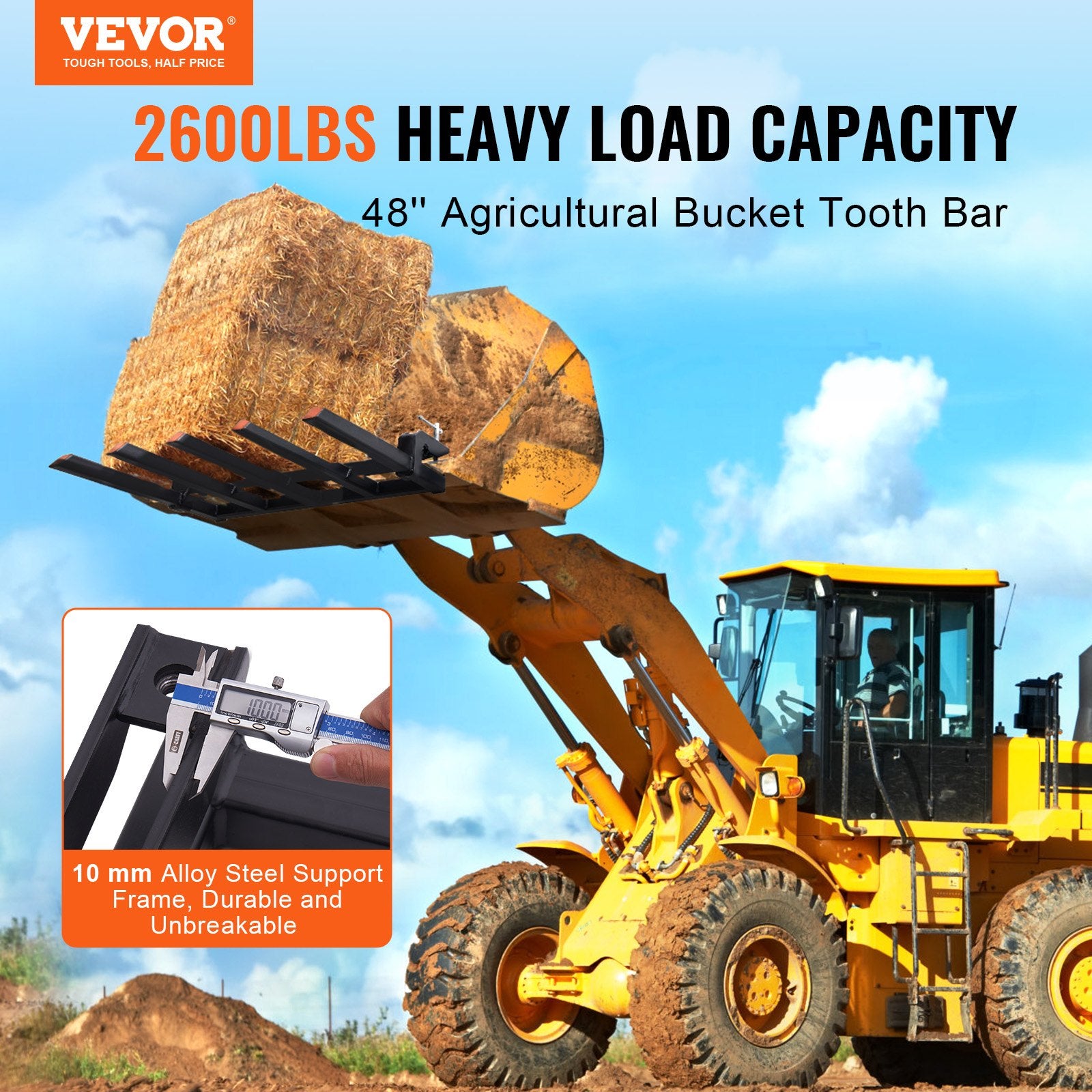 Clamp on Debris Forks to 1200 mm Bucket, 1200 kg Capacity Heavy Duty Clamp on Pallet Forks Attachments, Fit V952-NYCDCC480000YRZ31V0