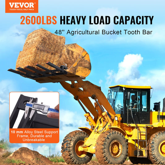 Clamp on Debris Forks to 1200 mm Bucket, 1200 kg Capacity Heavy Duty Clamp on Pallet Forks Attachments, Fit V952-NYCDCC480000YRZ31V0