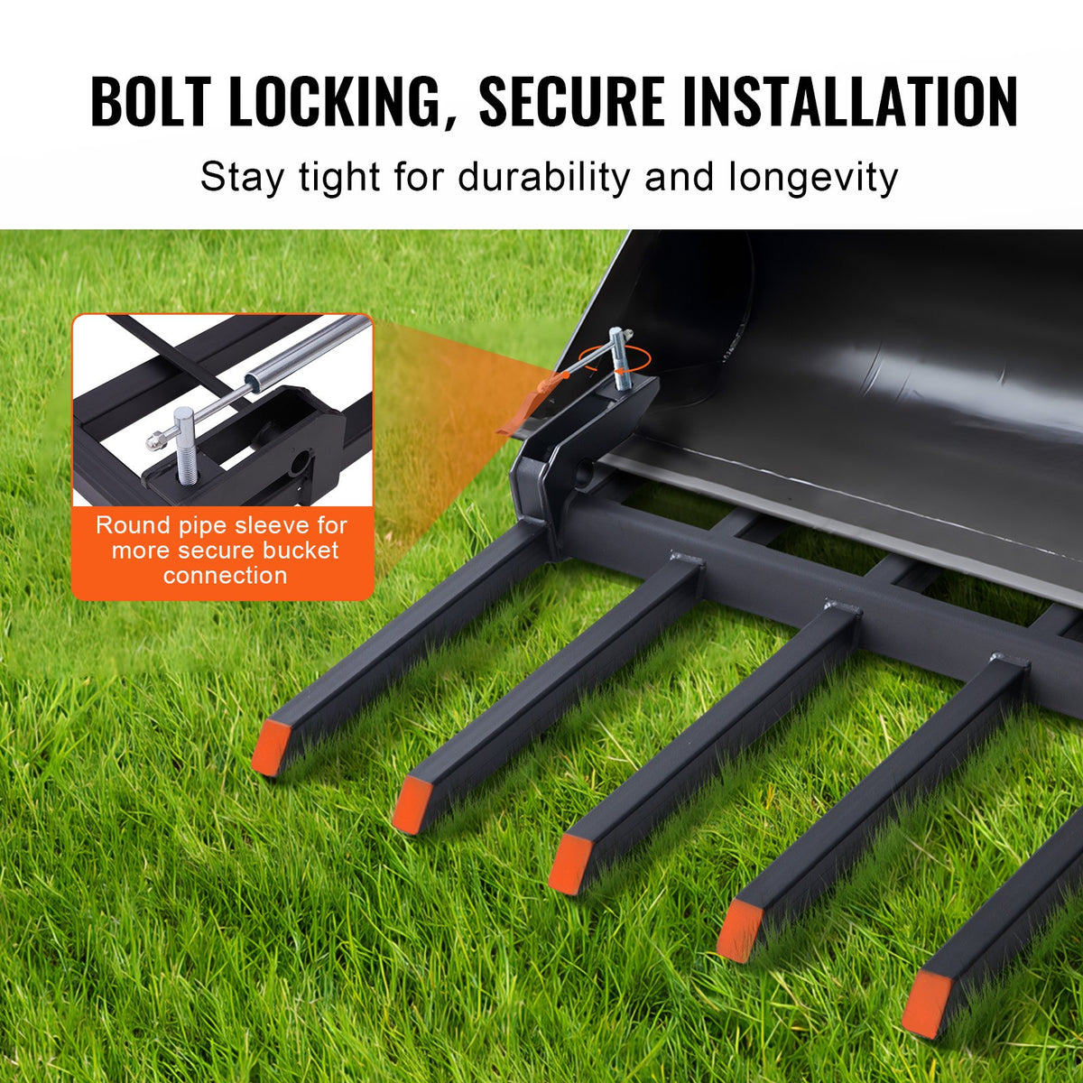 Clamp on Debris Forks to 1200 mm Bucket, 1200 kg Capacity Heavy Duty Clamp on Pallet Forks Attachments, Fit V952-NYCDCC480000YRZ31V0